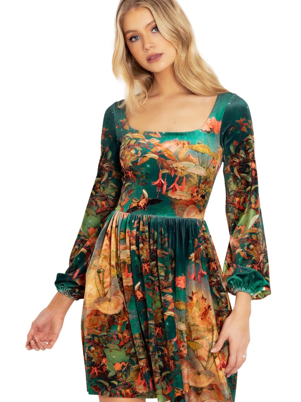 Blackmilk Midsummer  Night’s Fairies velvet square neck Bishop long line dress